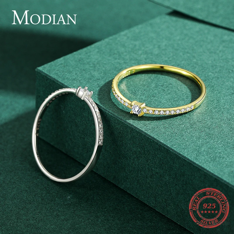 Modian 2021 Plata de Ley 925 auténtica Simple cuadrado claro CZ encanto Color dorado anillos de dedo para mujeres joyería de compromiso de boda
