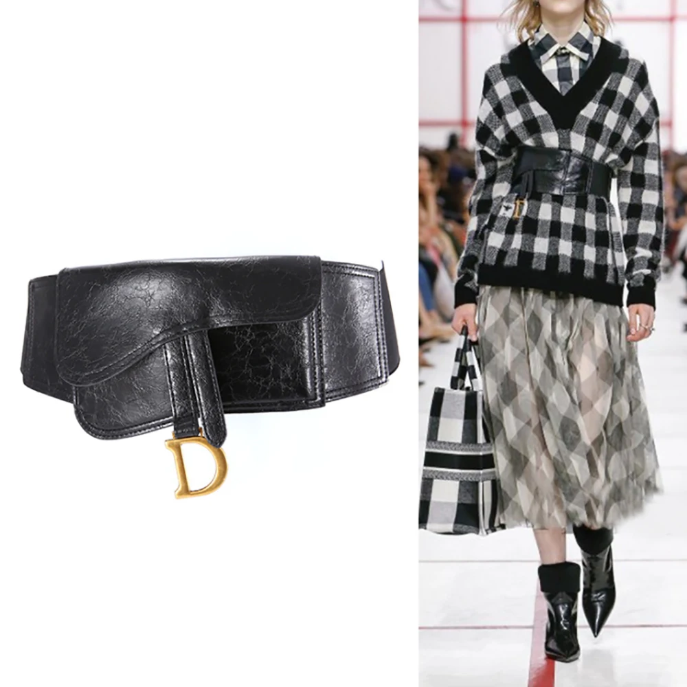 Cinturón de cuero ajustado para mujer, marca de diseñador de lujo, letra D, cinturilla elástica, bolsillo ancho para vestido femenino, faja elegante