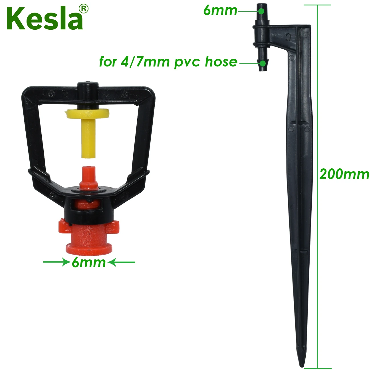 KESLA-Microaspersores de riego para jardín, herramienta de invernadero de 20cm, soporte de estaca de 100 grados, refracción, nebulización, 20/50/360 piezas