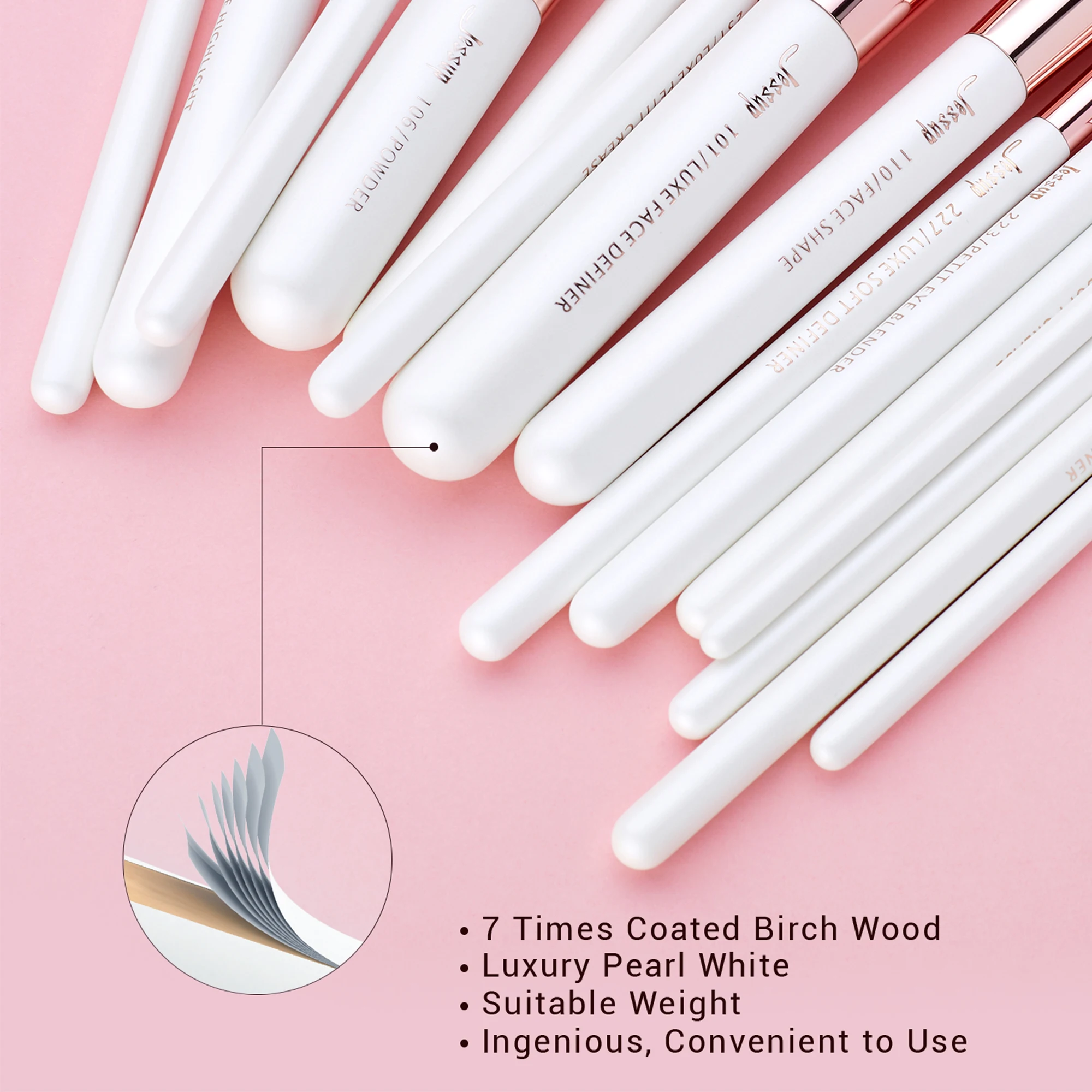 Jessup-Juego de brochas de maquillaje profesionales, 15 piezas, brocha de maquillaje Natural-sintético, base en polvo, detalle de ojos, blanco perla T222