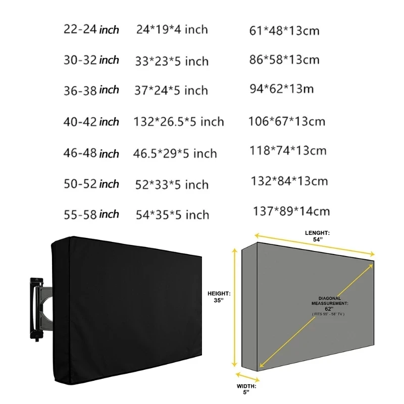 Cubierta a prueba de intemperie para TV, resistente al agua y polvo, protector ideal en exterior, jardín, patio, 32 ", 36", 40 ", 46", 50 ", 55", 60 "y 65"