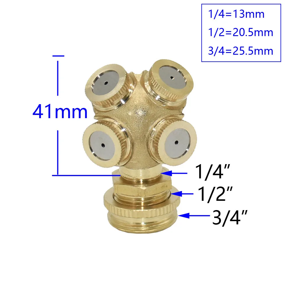 Boquilla rociadora de latón para jardín, rociador de agua de riego de jardín con 1/2/3/4 orificios para atomización de pesticidas, 1/4 ", 1/2", 3/4"