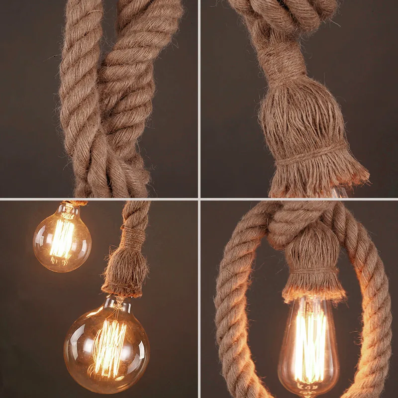 Cuerda de cáñamo luces colgantes Vintage Retro lámpara colgante E27 AC 85-265V decoración Industrial hogar restaurante lámpara colgante Edison lámpara colgante