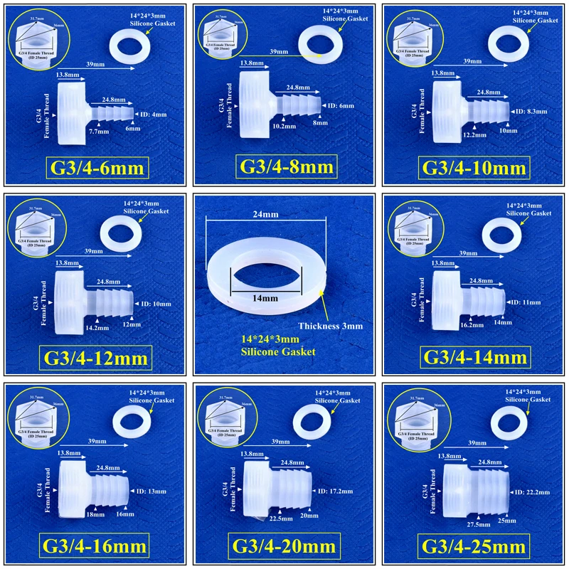 5 ~ 200 Uds G3/4 a 6 ~ 25mm PP Pagoda conector directo junta de silicona tanque de acuario bomba de aire junta de riego por goteo junta de manguera de agua