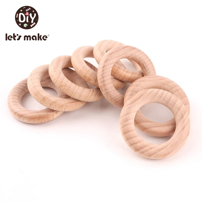 Let's Make-anillo de madera de haya, 50 unidades, 40/55/60/70mm, mordedor de madera, pulsera artesanal, manualidades, regalo, accesorio para la dentición, mordedor para bebé