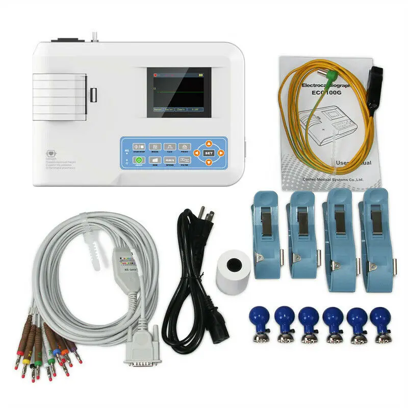 CONTEC ECG100G Cable de monitor de máquina EKG de electrocardiógrafo de un solo canal portátil + impresora