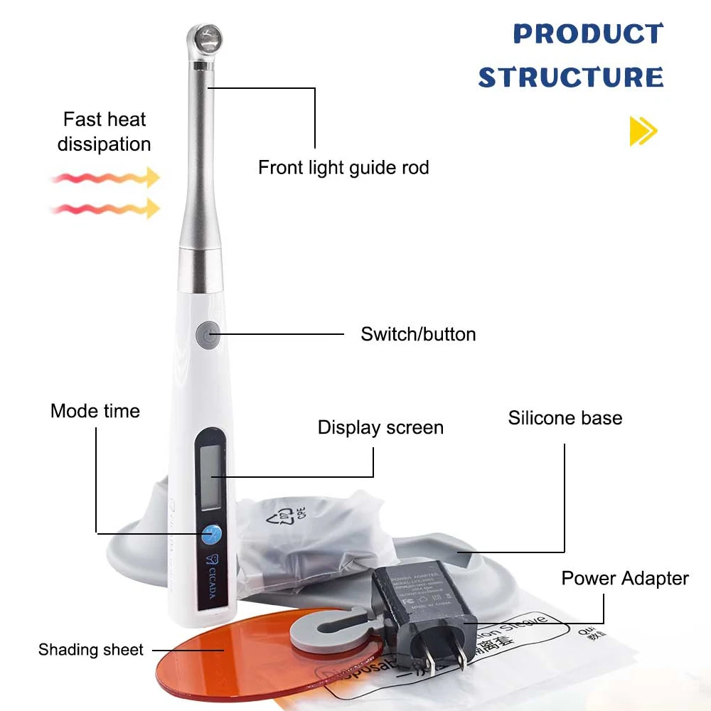 Luz de curado Led inalámbrica Dental, lámpara de curado de 1 segundo, material dental integrado de sombreado horizontal