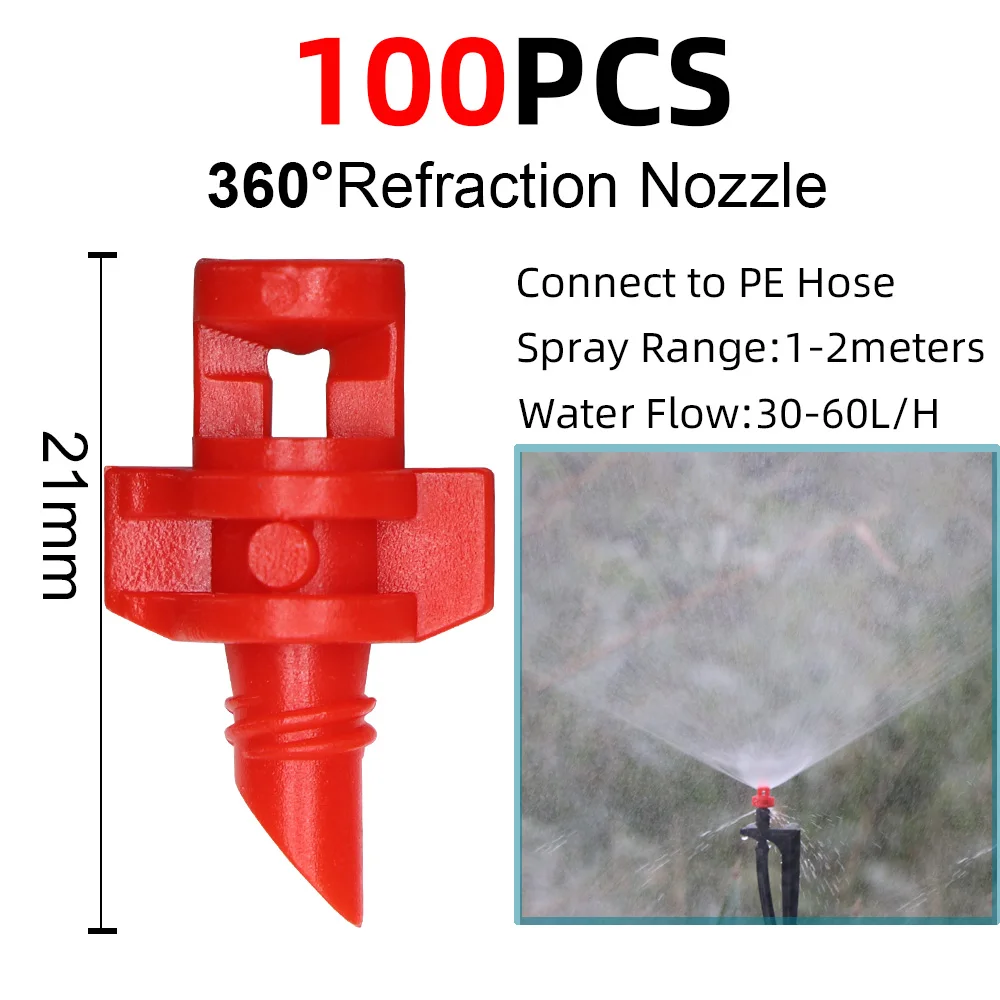 20 piezas Micro boquilla de nebulización de 90/180/360 grados, estaca de 11cm, conector de púas de 1/4 pulgadas, aspersor de riego para jardín, invernadero