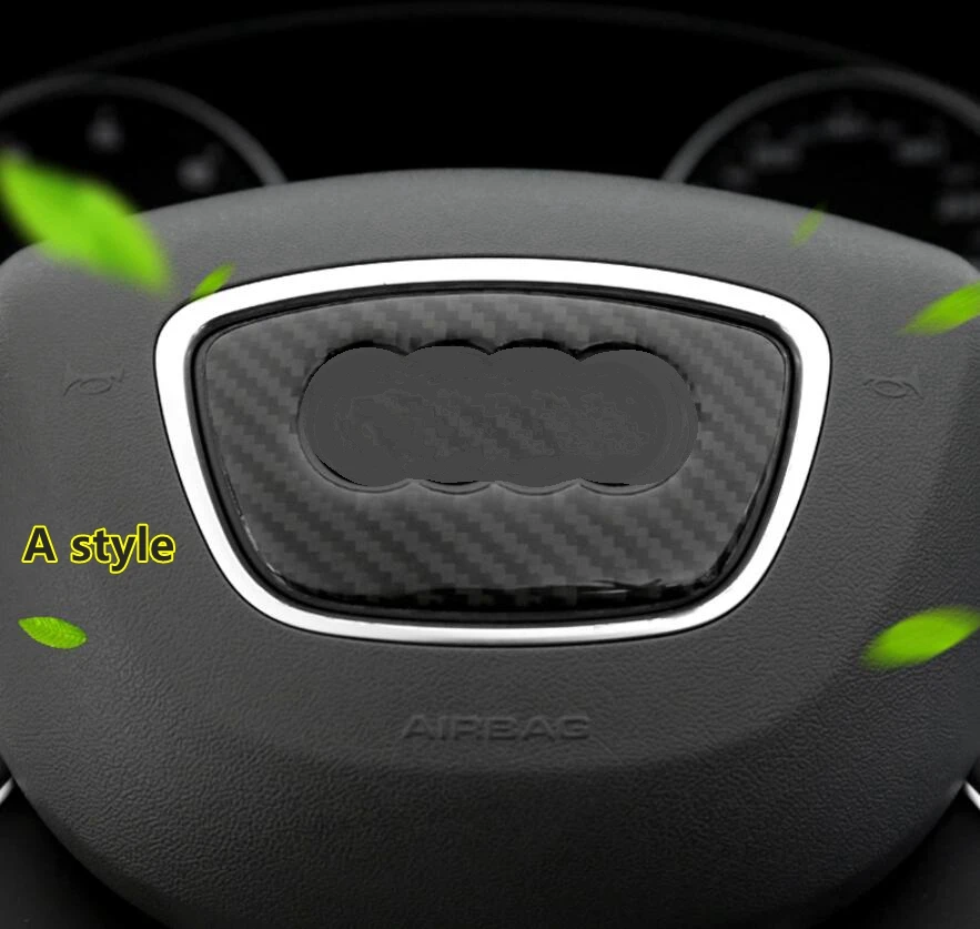 Logotipo del volante de fibra de carbono para coche, cubierta de marco adhesivo para Audi A1 A3 A4 A5 A6 A7 Q3 A6 C7 Q5 A8 Q7 B6 B7, accesorios para automóviles