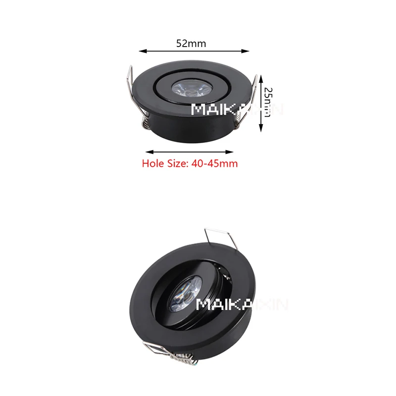 4/10 Uds Mini Downlight Led 1W 3W foco regulable lámpara empotrable AC85-265v luz de techo de aluminio 52mm con controlador