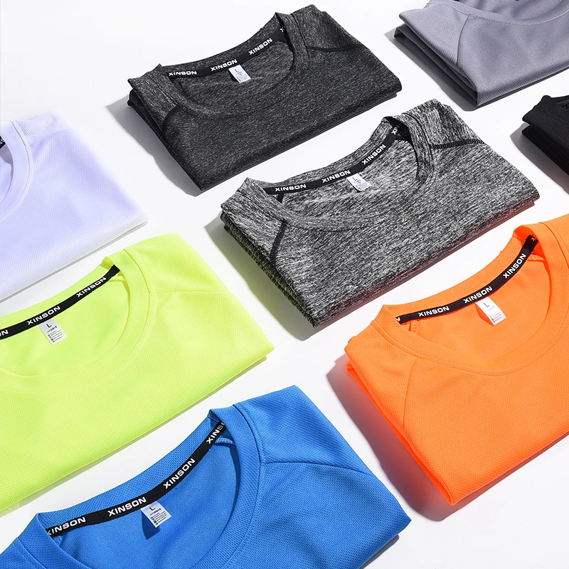 Camiseta para correr de poliéster de secado rápido para hombre, camiseta transpirable para Fitness, ropa de ejercicio de entrenamiento, camiseta deportiva para gimnasio, camisetas ligeras