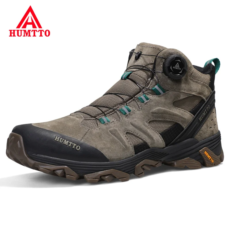 HUMTTO-zapatos de senderismo impermeables, botas de Trekking de cuero, zapatillas de deporte para exteriores para hombre, botines tácticos para acampar y cazar