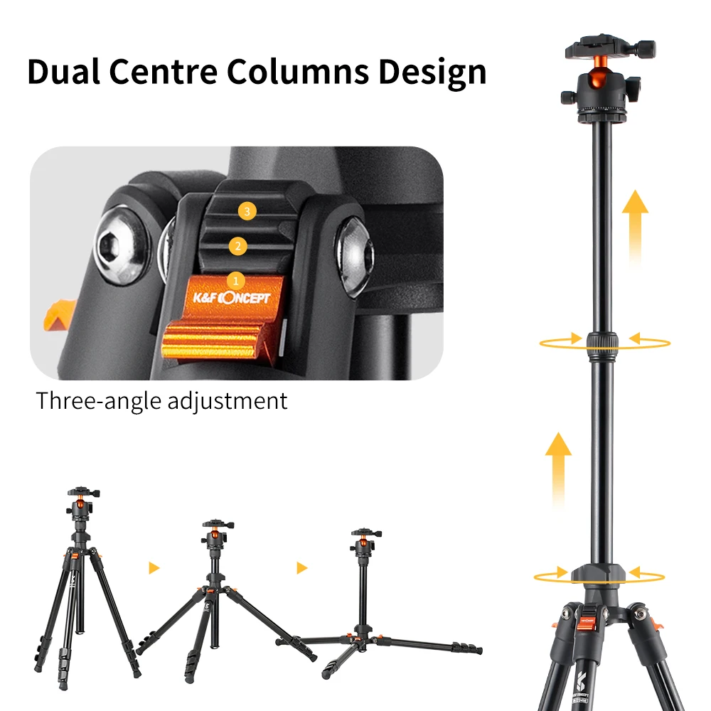 K & F Concept-trípode de cámara de 62,99 pulgadas para DSLR, trípode de viaje de aluminio portátil con cabezal de bola panorámico de 360 grados, liberación rápida