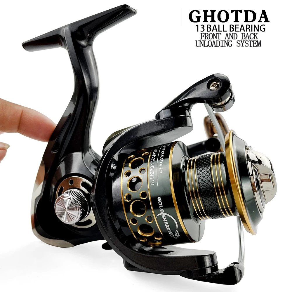 Carrete giratorio de pesca, bobina de Metal de 5,2: 1/4.7:113BB, rodamientos de bolas, BK2000-7000 de pesca de carpa, aparejos de mar