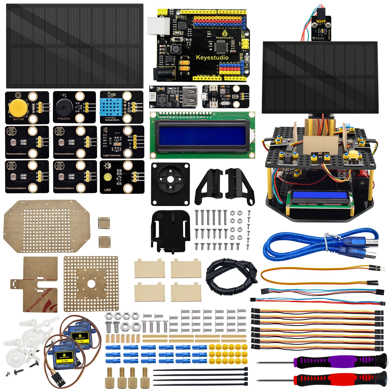 Keyestudio-Kit de seguimiento de Panel Solar, sistema de seguimiento, Kit electrónico para Arduino UNO, juguetes de programación para niños con pantalla LCD 1602