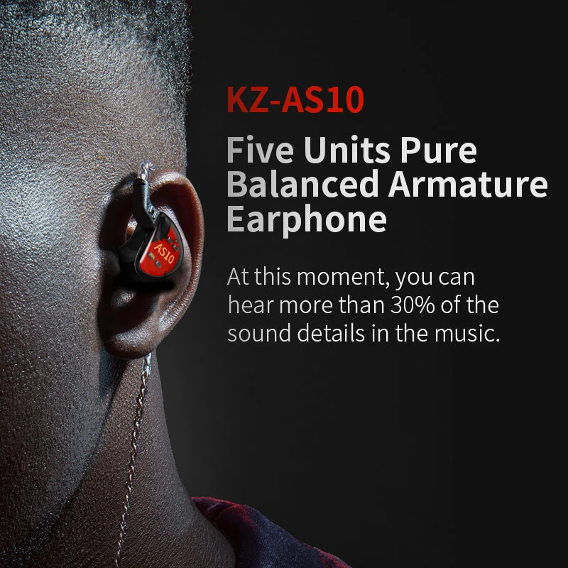 KZ-auriculares AS10 HIFI con cable y cancelación de ruido, audífonos comunes con Monitor de graves para juegos, Amature 5BA