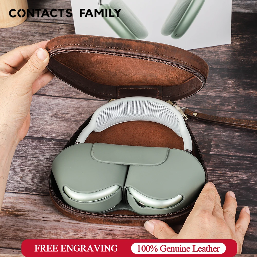 Estuche rígido para auriculares CONTACT'S FAMILY para Apple Airpods Max, caja hecha a mano de cuero de vaca para Sony WH1000XM4, bolsas de transporte para auriculares
