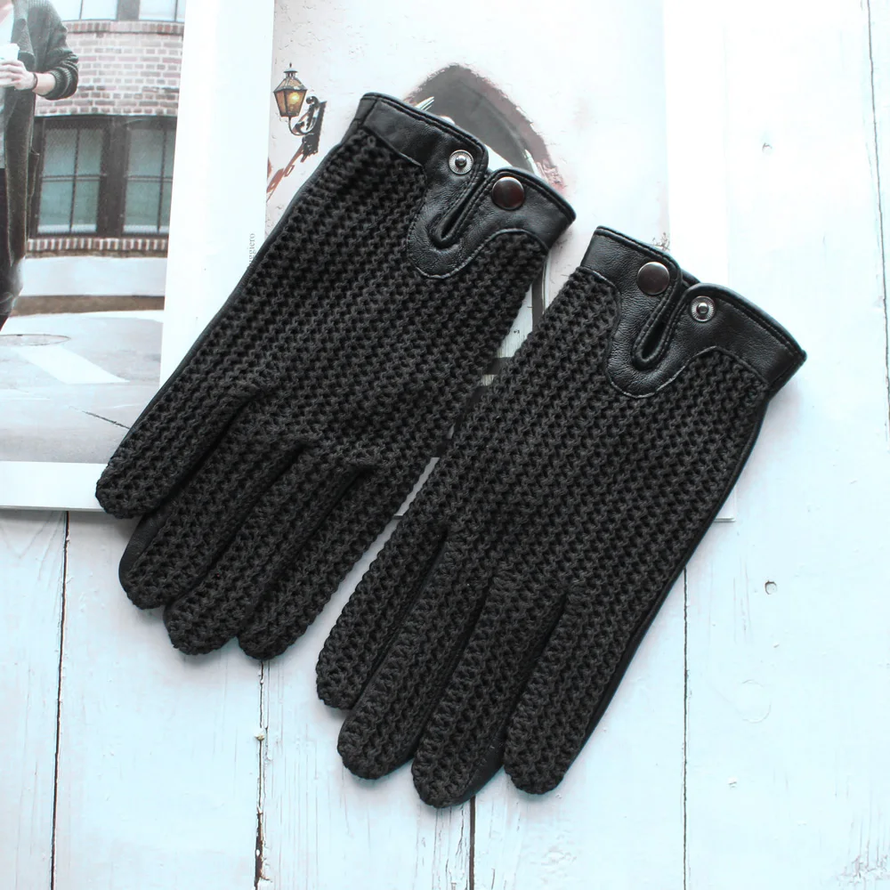 Guantes de Conducción de Cuero de Alta Calidad para Hombre, Antideslizantes, con Pantalla Táctil, Tejidos en Piel de Oveja, Transpirables, para Motociclismo