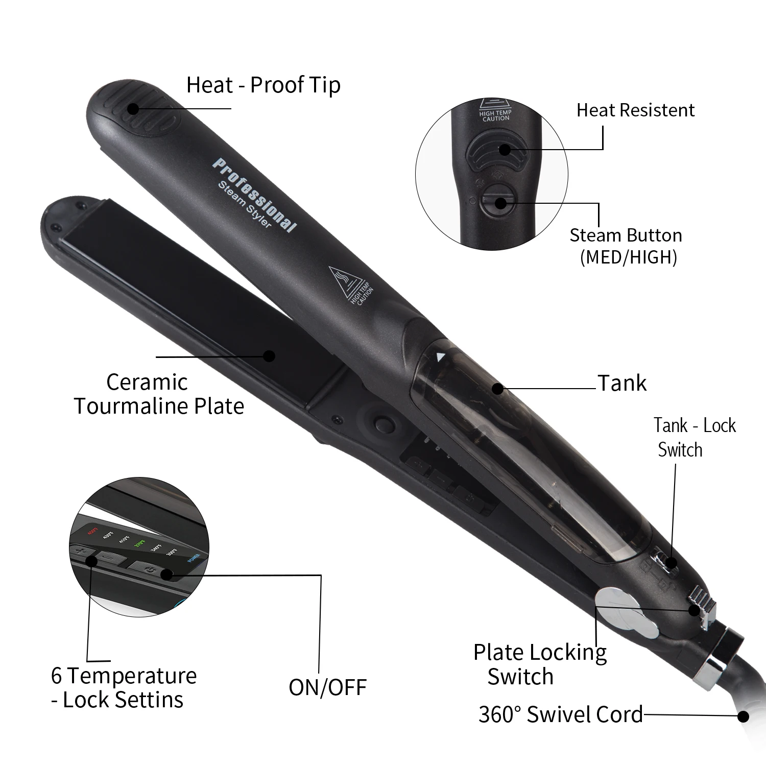 Alisador de pelo a Vapor de cerámica profesional, plancha plana de Vapor de 450 ℉, tratamiento de aceite de argán de calor rápido, herramientas para el cuidado del cabello