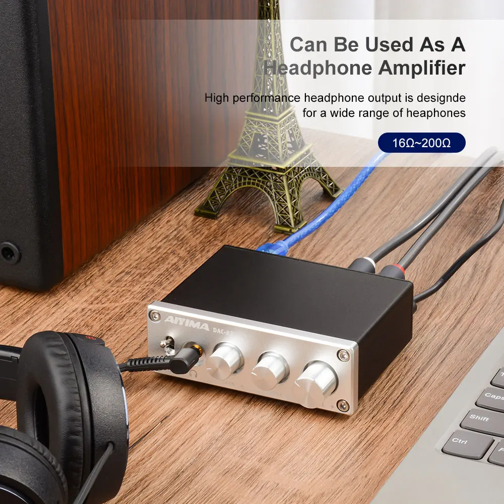 AIYIMA DAC-A2 Amplificador 2,0 decodificador Digital Hifi USB DAC Audio amplificador de auriculares 24 bits 96KHz salida óptica Coaxial RCA