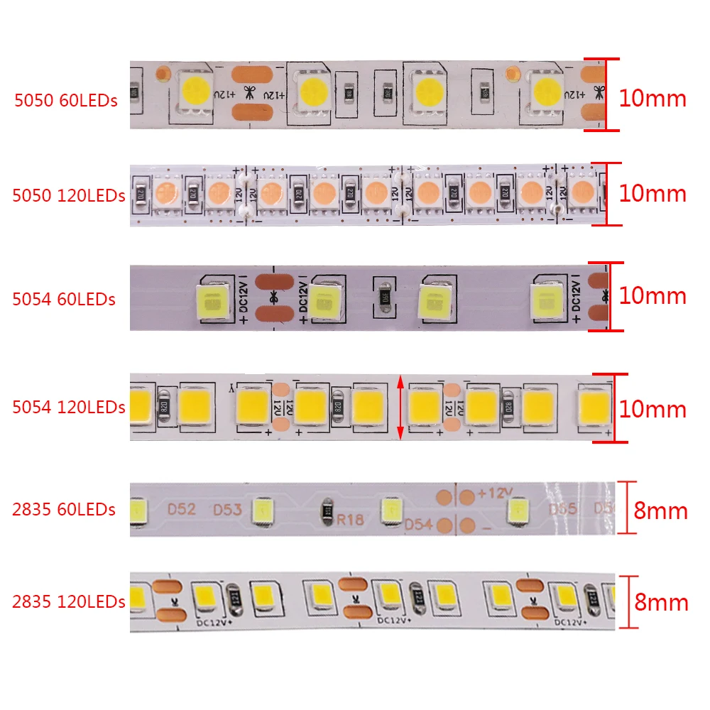 Tira de luces LED de 5M SMD 5050 5054 cinta LED cinta impermeable diodo 12V 2835 luces de neón flexibles 60/120Leds/m luces LED para decoración de habitaciones