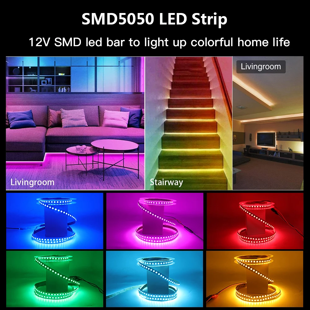 Tira de luces LED de 5M SMD 5050 5054 cinta LED cinta impermeable diodo 12V 2835 luces de neón flexibles 60/120Leds/m luces LED para decoración de habitaciones