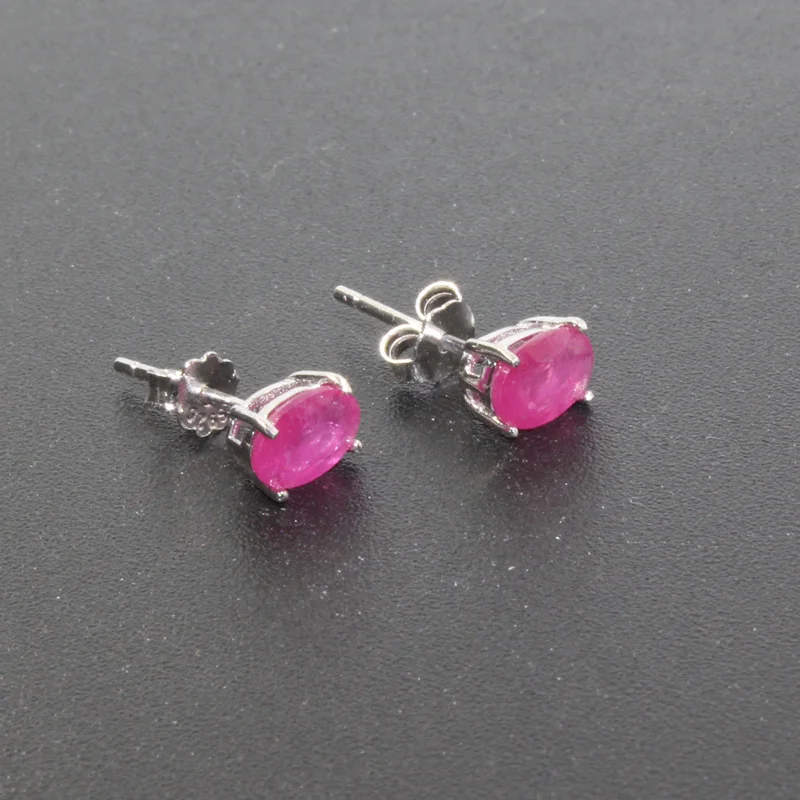 Pendientes de plata de rubí Natural, 4x6 Mm, joyería de rubí Simple, 925 Plata, rubí clásico, para boda