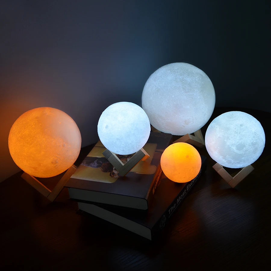 Dropship lámpara de Luna recargable con impresión 3D, luz LED nocturna, Interruptor táctil creativo, luz de luna para decoración de dormitorio, regalo de cumpleaños