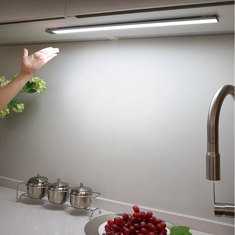 Luz LED de 5W/6W/7W para debajo del gabinete con interruptor de encendido por movimiento de la mano y sensor PIR, luces LED para debajo del gabinete de cocina, luces nocturnas LED.