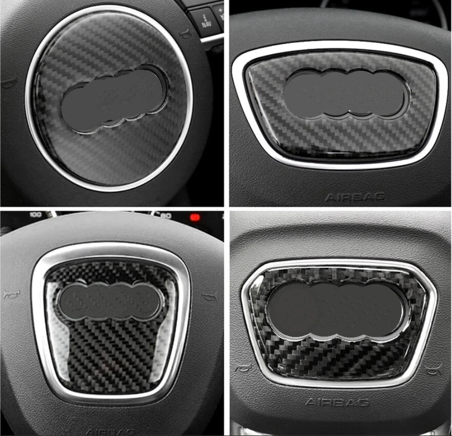 Logotipo del volante de fibra de carbono para coche, cubierta de marco adhesivo para Audi A1 A3 A4 A5 A6 A7 Q3 A6 C7 Q5 A8 Q7 B6 B7, accesorios para automóviles