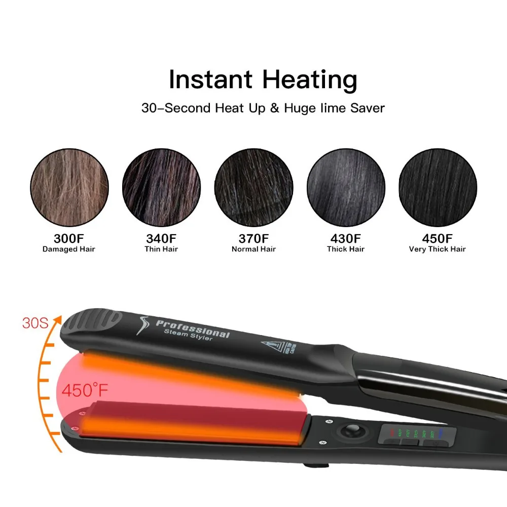 Alisador de pelo a Vapor de cerámica profesional, plancha plana de Vapor de 450 ℉, tratamiento de aceite de argán de calor rápido, herramientas para el cuidado del cabello