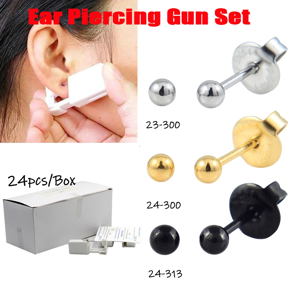 24 unids/caja unidad de pistola para Piercing en la oreja desechable, herramienta de perforación estéril segura, Kit de máquina, Mini pendiente de 3mm, joyería para niños y adultos, venta al por mayor