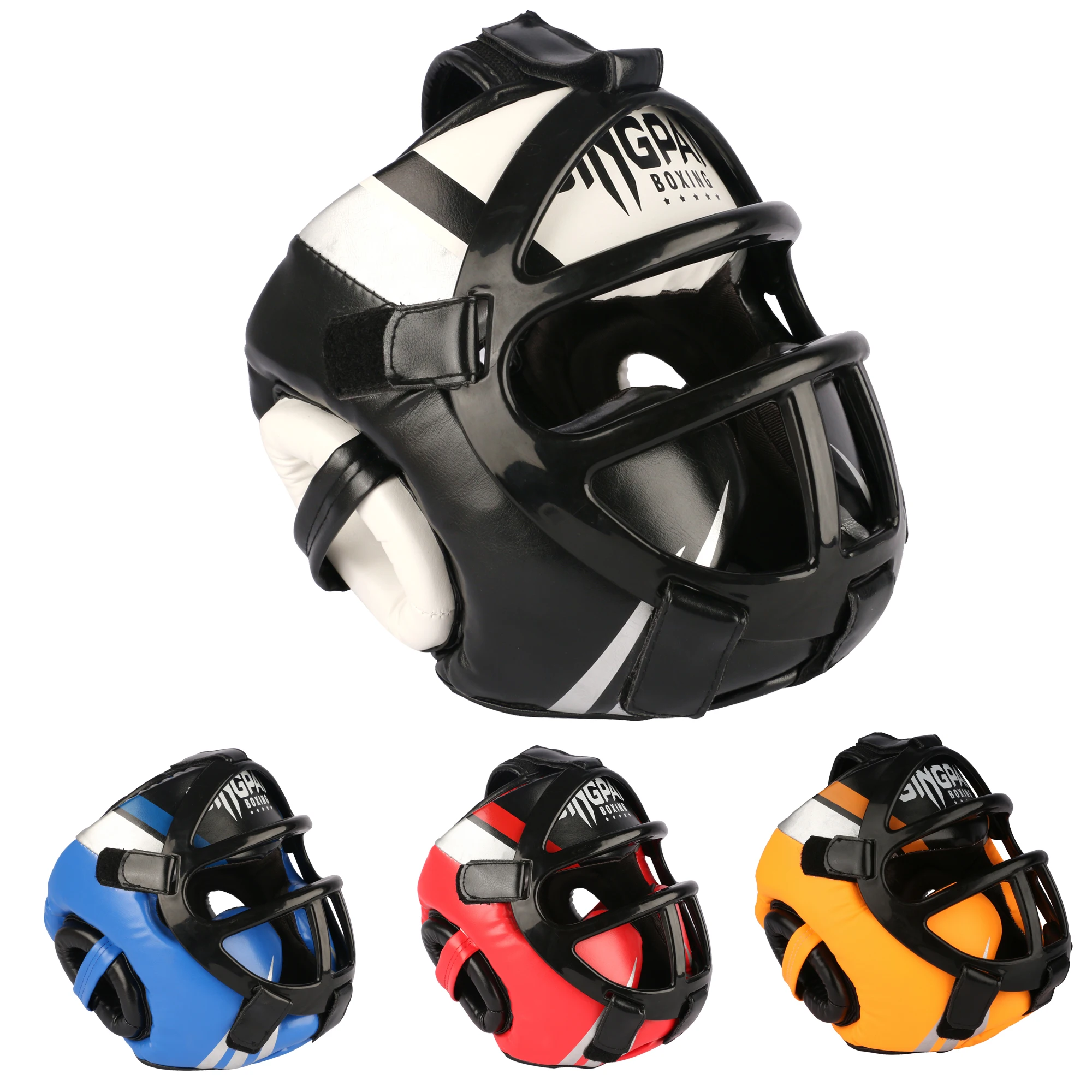 Casco de boxeo de cuero PU de cobertura completa para adultos y niños, protector de cabeza de competición profesional, MMA, Muay Thai, Taekwondo
