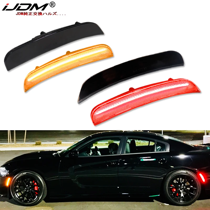 Kit de luces de posición lateral LED completo para parachoques delantero/trasero ámbar/rojo iJDM para Dodge Charger 2015-up, reemplaza las lámparas de marcador lateral OEM de 12V