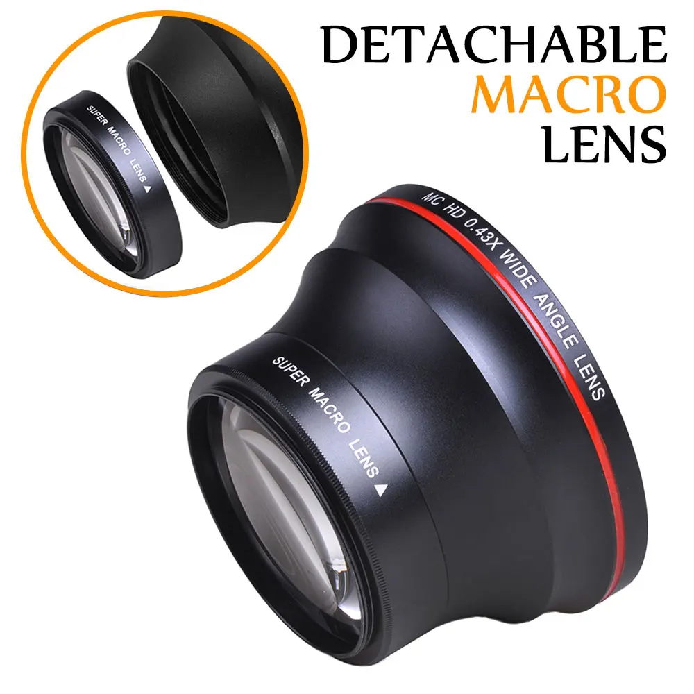 52 55 58MM 0,43x lente de cámara gran angular HD profesional Macro para Canon EOS Rebel 77D T7i T6s T6i T6 T5i T5 T4i T3i T3 SL1 1100D
