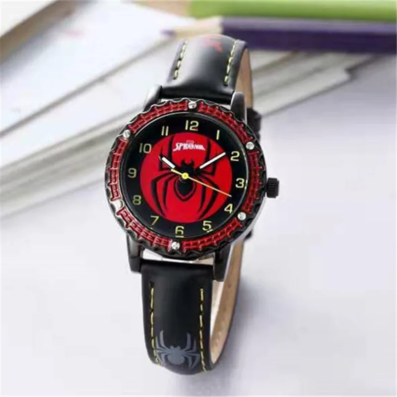 Reloj de dibujos animados para niños, reloj para estudiantes de escuela primaria, reloj de cuarzo Spiderman, reloj de pulsera con puntero luminoso para niños
