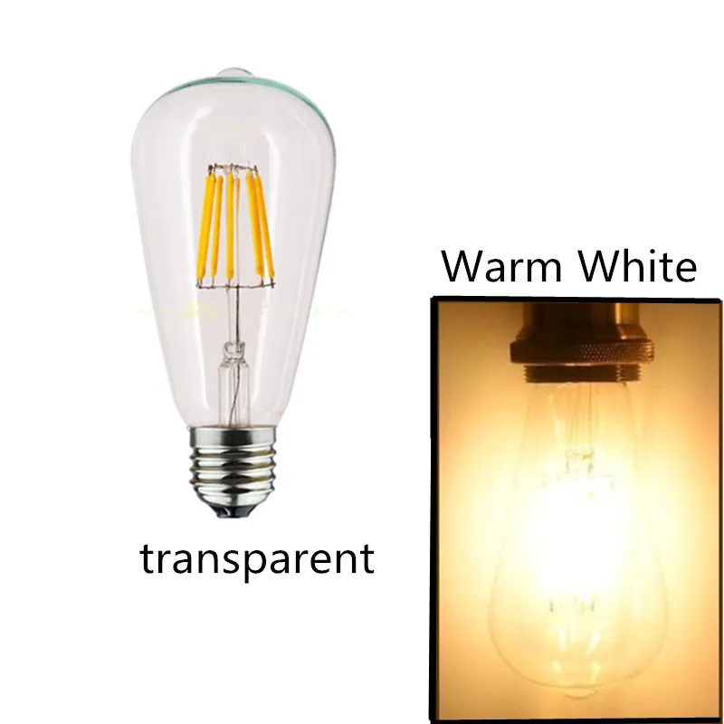 6 uds LED ST64 2W 4W 6W 8W DC 220V 110V bombilla de filamento dorado regulable E27 B22 luz Vintage Edison lámpara Retro aspecto de vidrio dorado