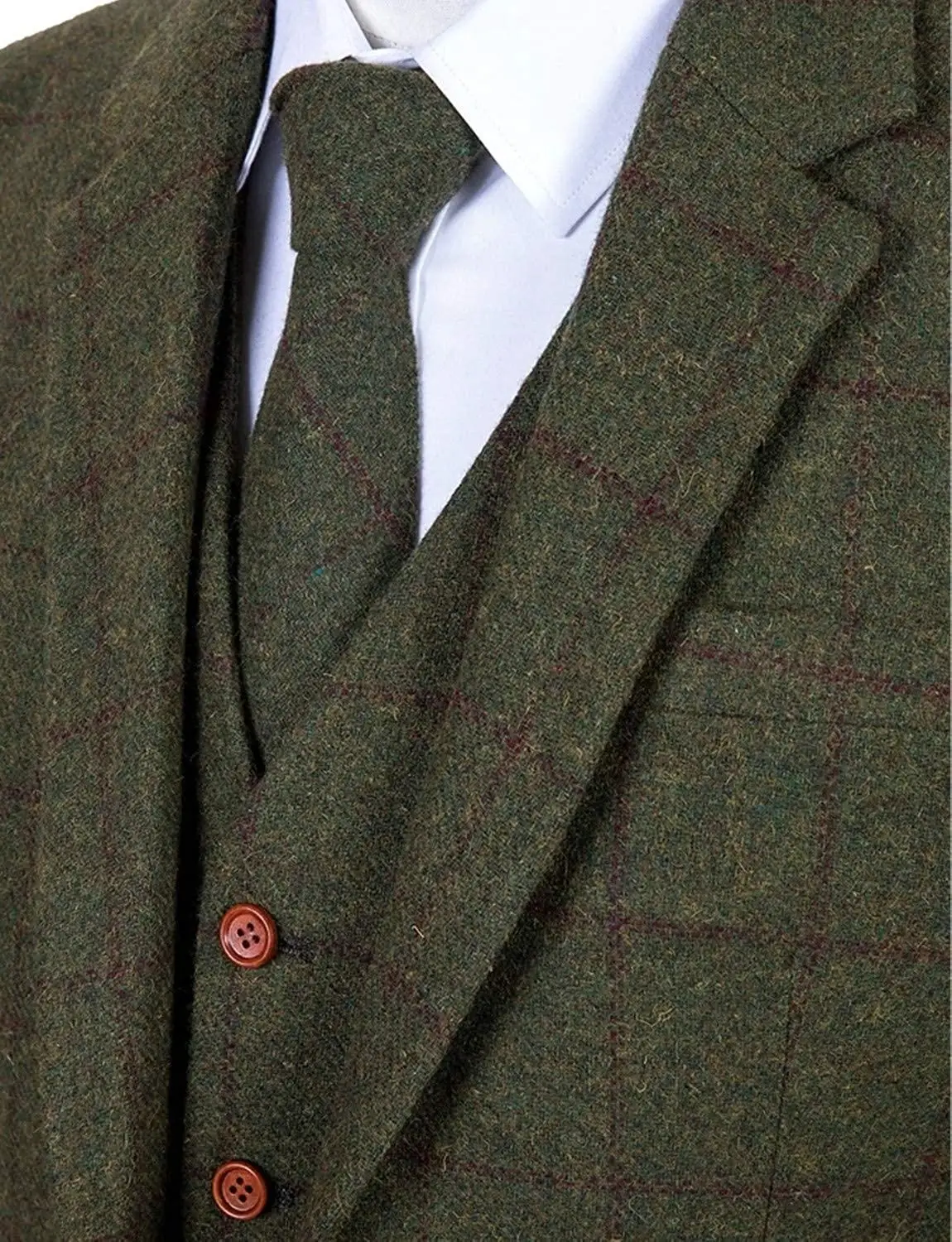 Trajes de 3 piezas para hombre, esmoquin formal de negocios con solapa de muesca para padrinos de boda, esmoquin a cuadros de lana para actividades de fiesta, boda (Blazer + chaleco + pantalón)