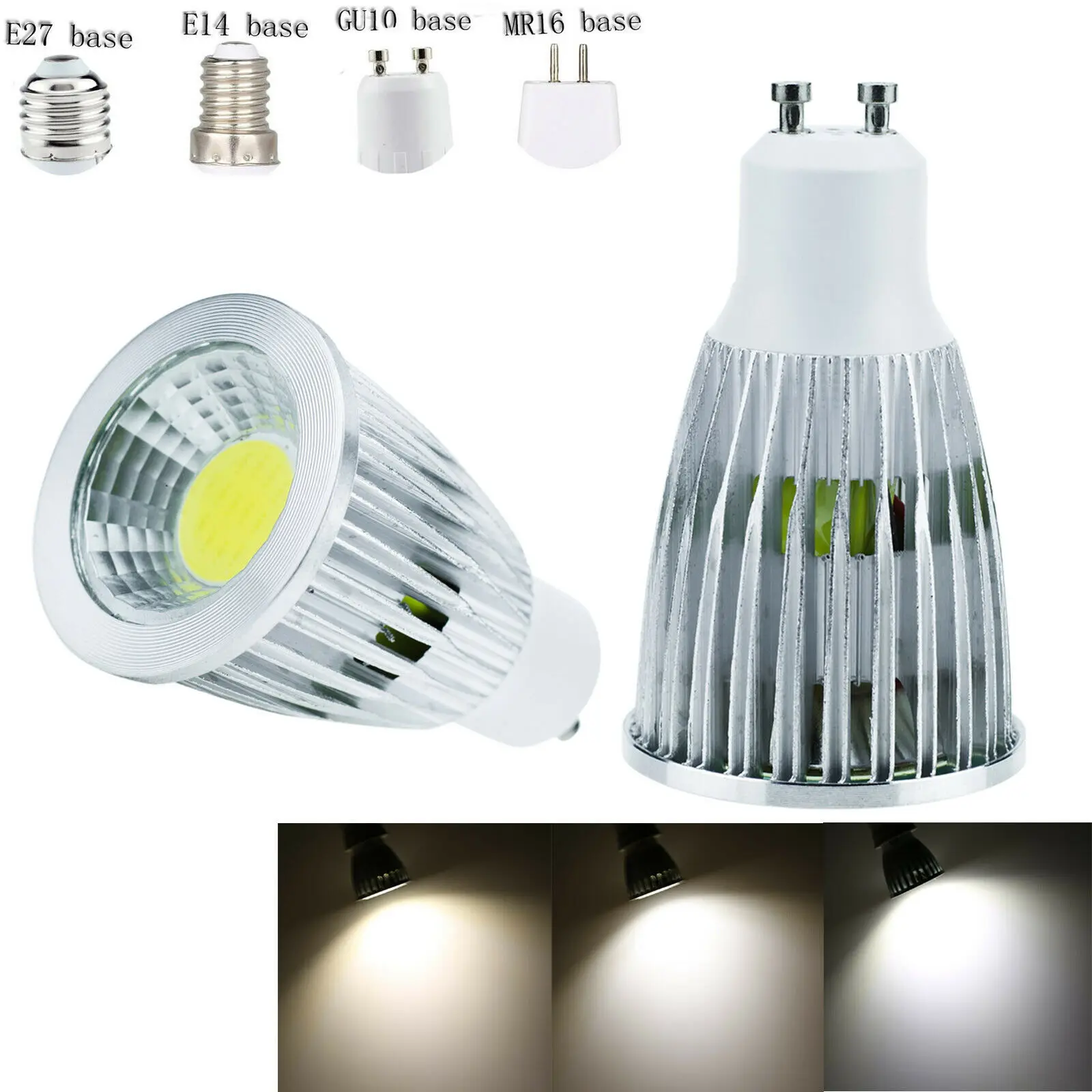 10 Uds regulable DC 12V 24V GU10 MR16 E27 COB bombillas de foco LED blanco frío cálido 6W 9W 12W iluminación de lámpara de alta potencia de bajo voltaje