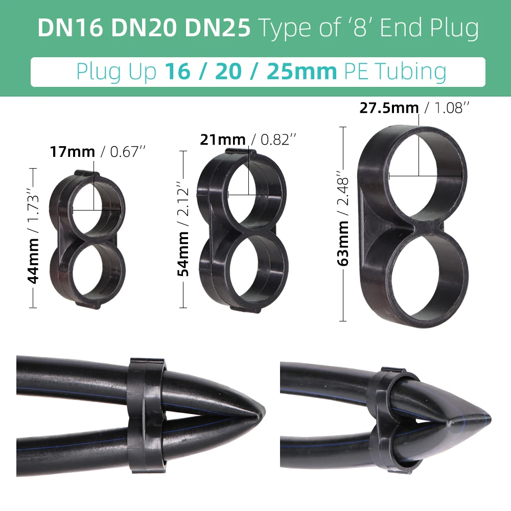 Conectores de agua de tubo de 16, 20 y 25MM, adaptador de acoplamiento igual, tapón de extremo en T, accesorios de púas para riego por goteo, 1/2 3/4''