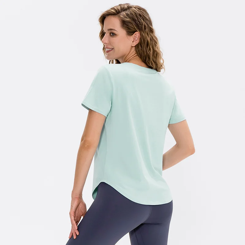 Top de Yoga para mujer, Camiseta deportiva de manga corta sólida, Top holgado para Fitness y Yoga, camiseta de gimnasio, camiseta informal para correr, camiseta de entrenamiento