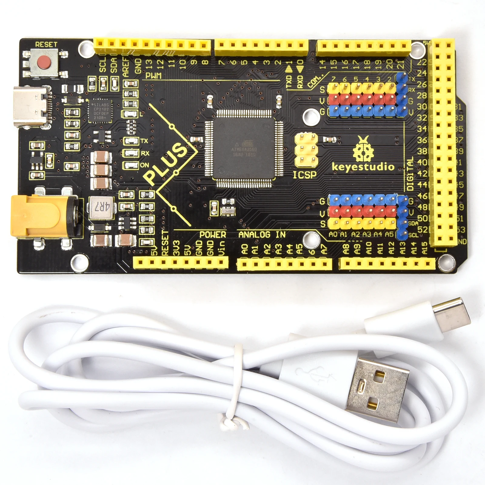 KEYESTUDIO ATMEGA2560-16AU 2560 Plus Placa controladora CP2102 USB a TTL Chip Compatible con ARDUINO MEGA 2560 REV3