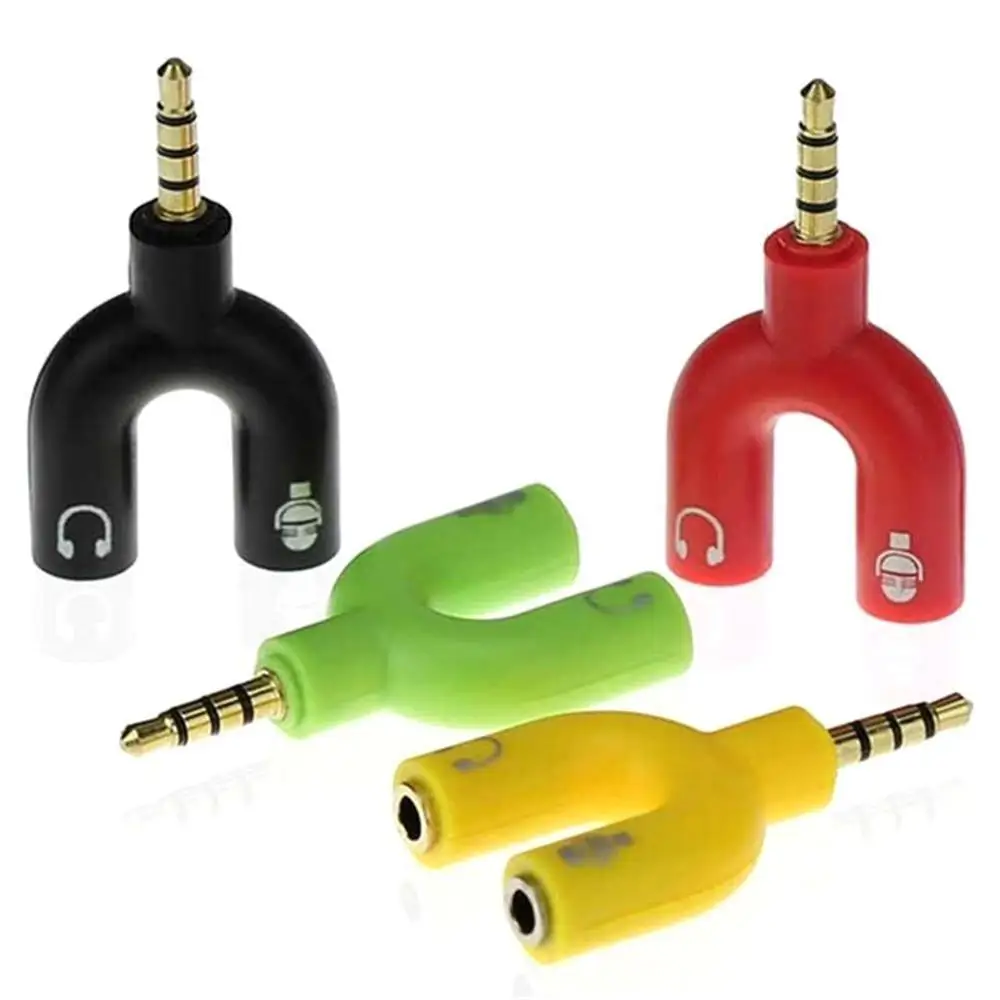 1 pieza de adaptador doble en forma de U de 3,5mm, enchufe para auriculares, Cable de Audio, divisor de micrófono, conector giratorio 2 en 1, adaptador de enchufe