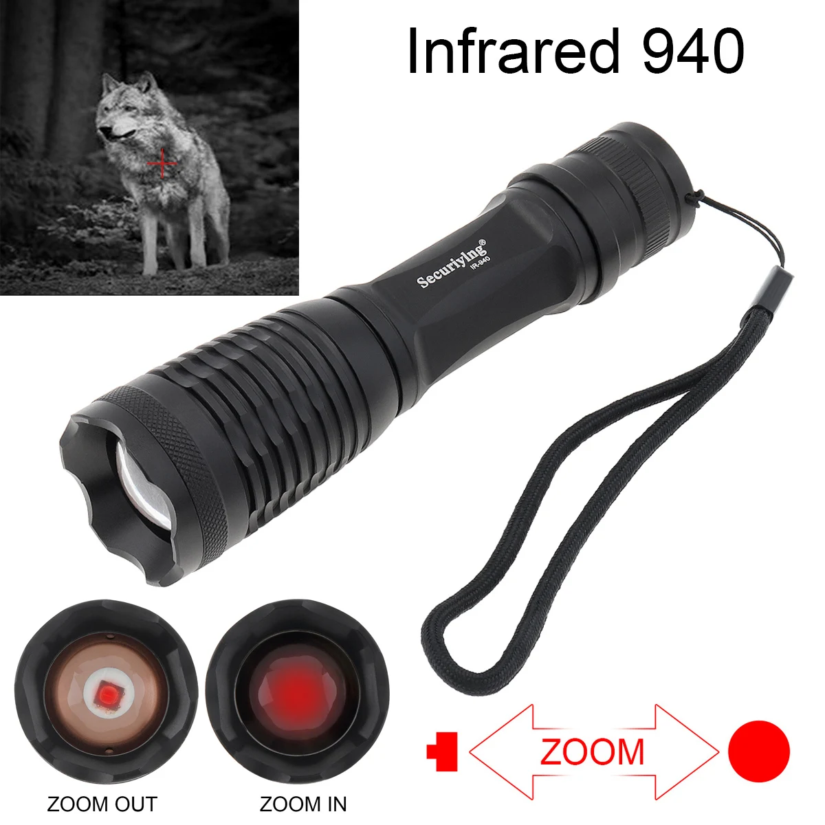 Linterna IR de seguridad de 850nm y 940nm, foco con zoom, luz infrarroja para caza, impermeable, visión nocturna, lámpara para Rifle