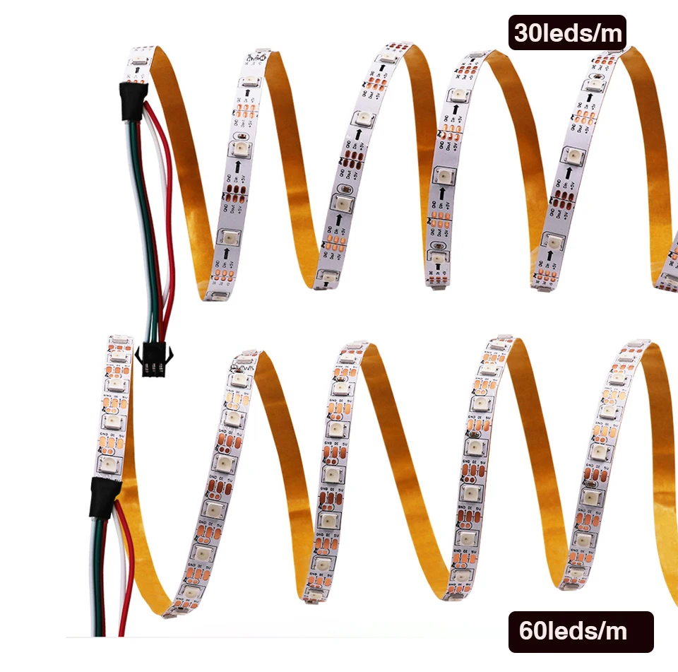 Tira de LED DC 5V WS2812B 30/60/144 Píxeles/m IP2 IP65, Lámpara Nocturna Inteligente con Circuito Integrado WS2812, Tira de Luz LED RGB 5050 de Color de Ensueño