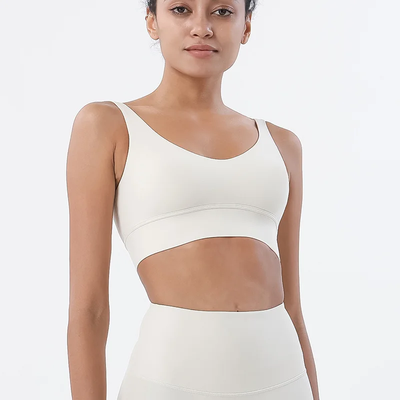 SOISOU-Sujetador de nailon para mujer, Top deportivo ajustado Sexy para gimnasio, ropa interior para Fitness, Yoga, almohadilla para el pecho, sujetador antivibración extraíble, 15 colores