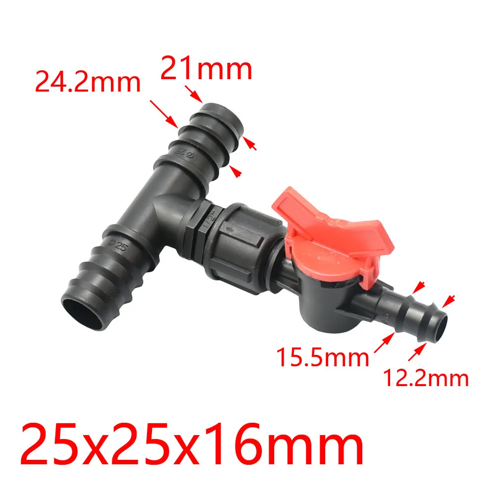 Manguera de jardín, 25mm, 20mm, 16mm, tubo de Pe, conector en T, reductor de agua, grifo divisor, tubo de riego, acoplador en T con púas, adaptador de goteo