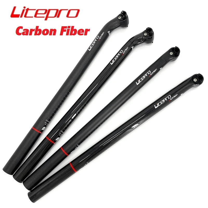 Litepro-tija de sillín de fibra de carbono A68, asiento de bicicleta plegable de 33,9mm, 580mm, Offset, 5/25 °, color negro mate brillante, BYA412