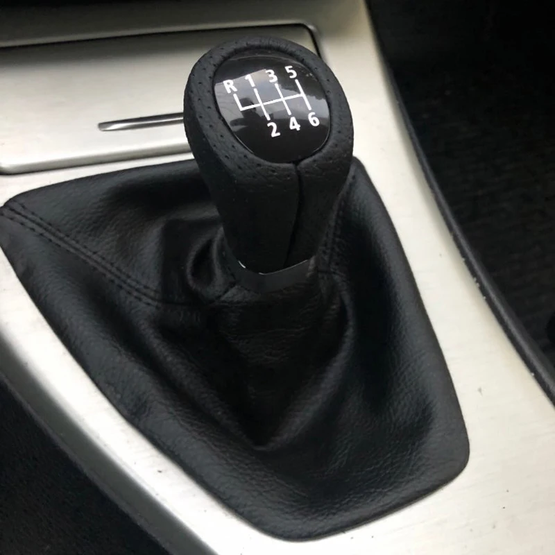 Perilla de palanca de cambios de coche, 5 velocidades, 6 velocidades, compatible con BMW E90 E91 E92 LHD, palanca de cambios Manual con bota de cuero PU