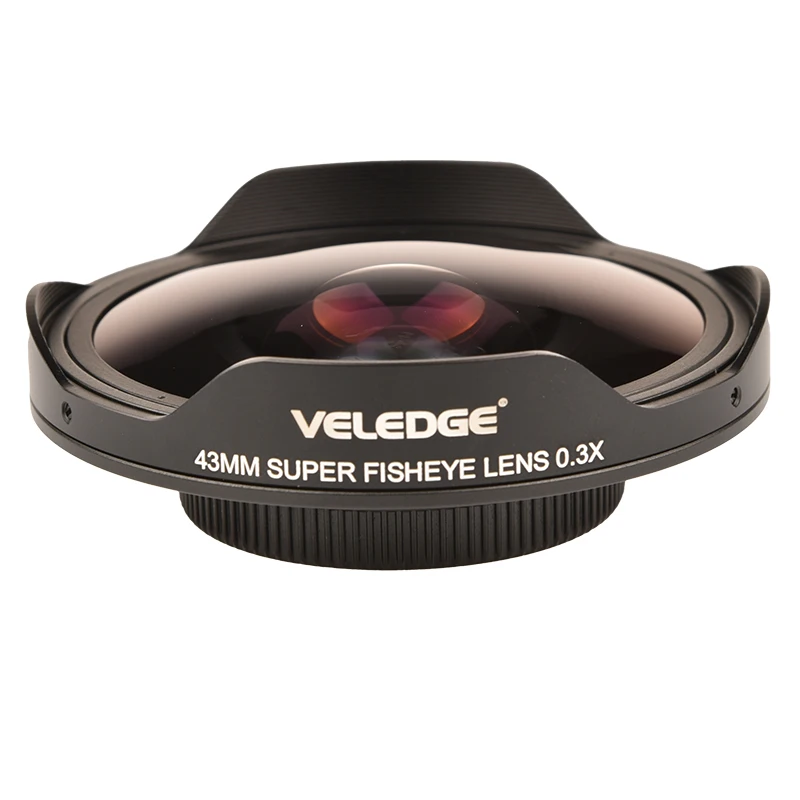 Adaptador de lente VELEDGE Ultra ojo de pez 37MM/43MM 0.3X HD adaptador de lente ancha ojo de pez con capucha solo para cámaras de vídeo videocámaras